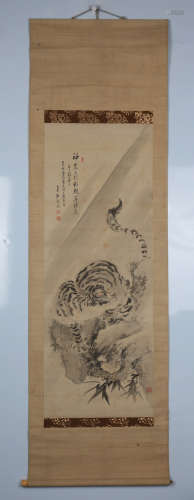 A TIGER PATTERN VERTICAL AXIS PAINTING BY JIAOYISREN