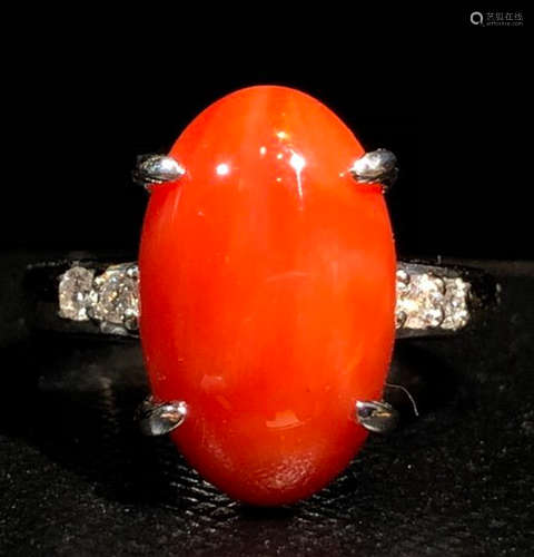 AN AKA CORAL DIAMOND RING