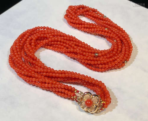 A 14K GOLD CORAL NECKLACE