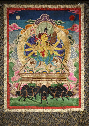 AN EMBROIDERY WITH BUDDHA PATTERN THANGKA