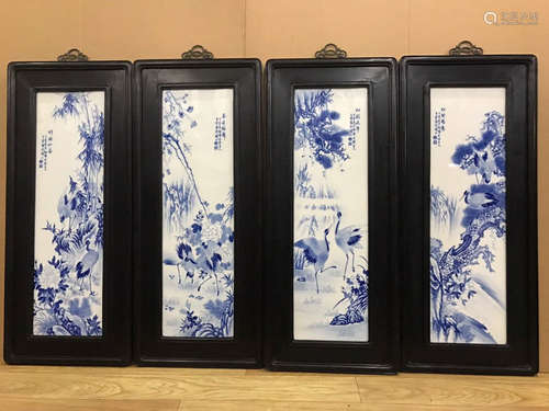 SET OF BLUE&WHITE GLAZE BOARD PAINTINGS BY WANG BU