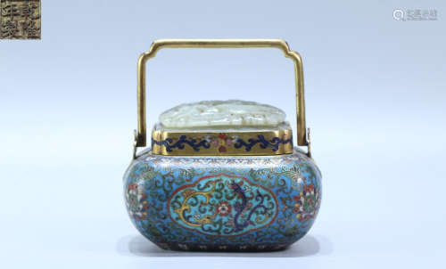 A CLOISONNE WITH HETIAN JADE CASTED FLOWER PATTERN CENSER