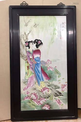 A FISH PORCELAIN BOARD PAINTING BY WANGQI