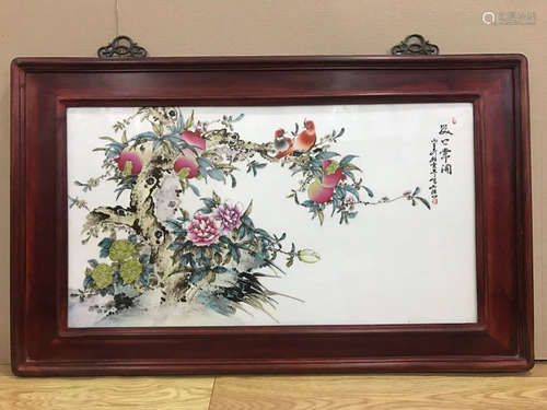 AN AUSPICIOUS PORCELAIN BOARD PAINTING BY CHENG YITING