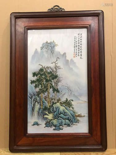 A LANDSCAPE PORCELAIN BOARD PAINTING BY WANG YETING