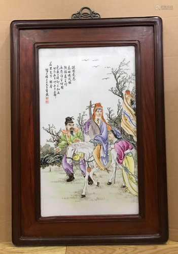 A FIGURE STORY PORCELAIN BOARD PAINTING BY WANG DAFAN