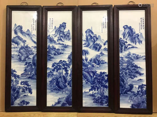 SET OF LANDSCAPE PORCELAIN BOARD PAINTINGS BY WANG BU