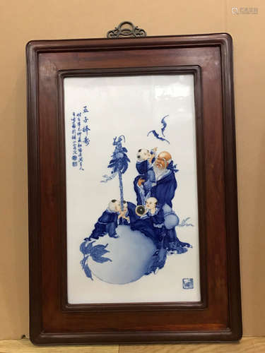 AN AUSPICIOUS PORCELAIN BOARD PAINTING BY WANG BU