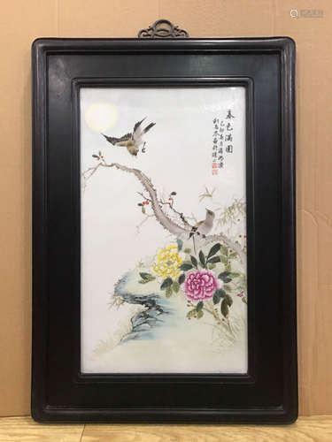 A FLOWER PORCELAIN BOARD PAINTING BY LIU YUCEN