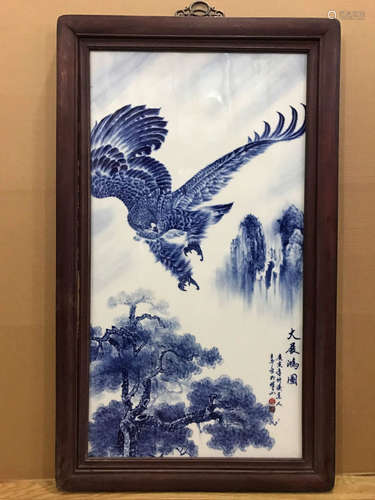 AN EAGLE PORCELAIN BOARD PAINTING BY WANG BU