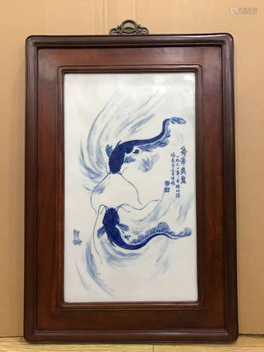 A FISH PORCELAIN BOARD PAINTING BY WANG BU