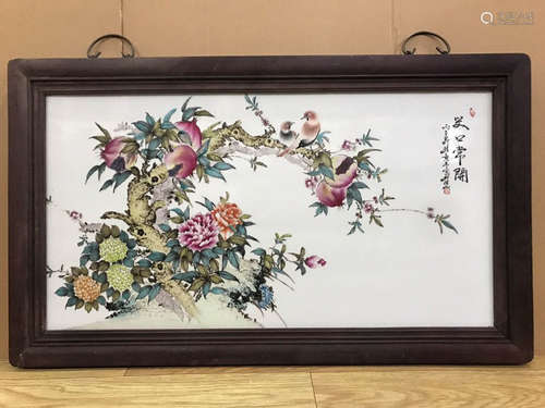 A FLOWER PORCELAIN BOARD PAINTING BY CHENG YITING