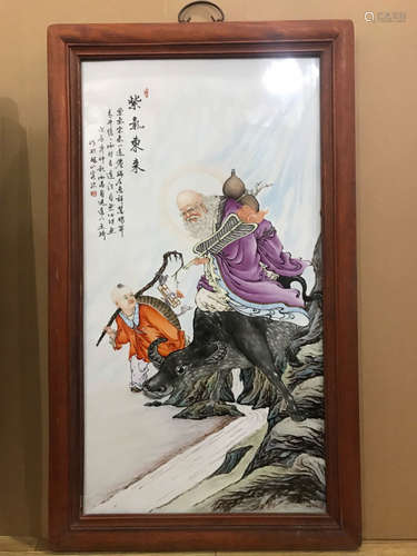 A FIGURE STORY PORCELAIN BOARD PAINTING BY WANG QI