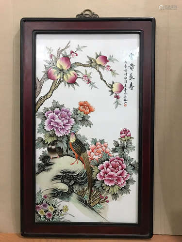 A FLOWER PORCELAIN BOARD PAINTING BY LIU YUCEN