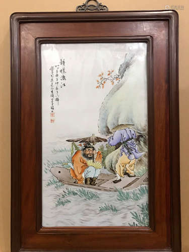 A ZHONG KUI PORCELAIN BOARD PAINTING BY WANG QI