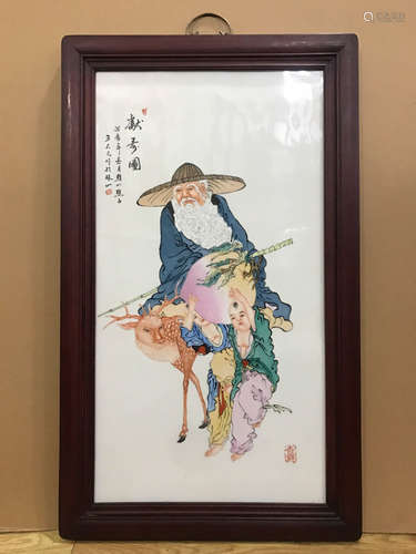 AN AUSIPICIOUS PORCELAIN BOARD PAINTING BY WANG DAFAN