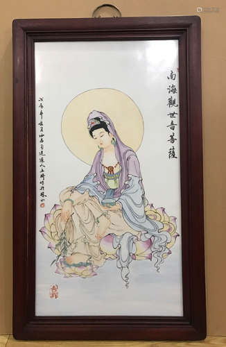 A BUDDHA PORCELAIN BOARD PAINTING BY WANG QI