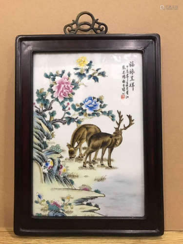 AN AUSPICIOUS PORCELAIN BOARD PAINTING BY ZHANGZHITANG