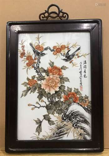 A FLOWER PORCELAIN BOARD PAINTING BY LIU YUCEN