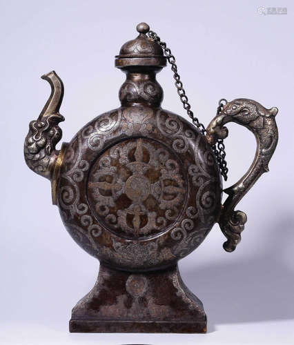 A TIBETAN COPPER WITH SILVER VAJRA PATTERN POT