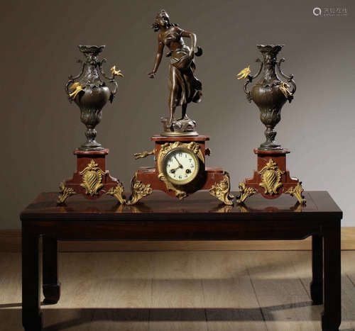 SET OF COPPER CASTED CLOCK& FIGURE SHAPE VASES