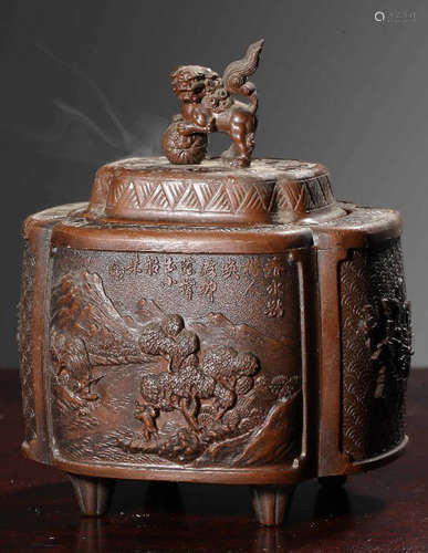 A COPPER CASTED FIGUER STORY PATTERN CENSER