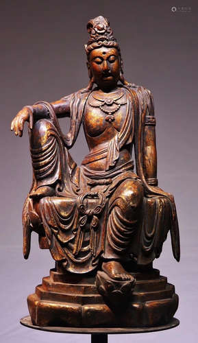 A LACQUER ZIZAI GUANYIN BUDDHA STATUE ORNAMENT