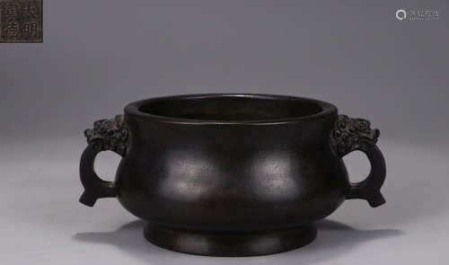 A COPPER CASTED DOUBLE EAR CENSER