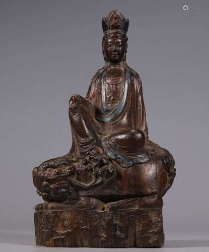 A ZITAN CARVED BUDDHA SHAPE STATUE