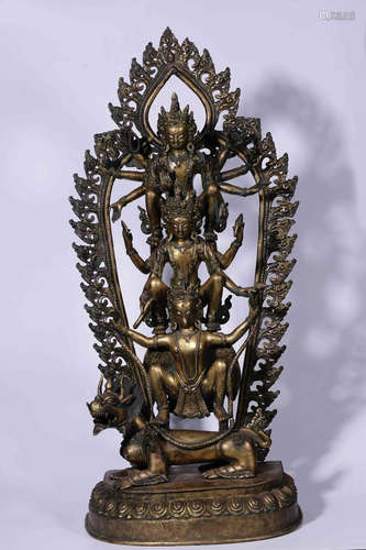 A GILT BRONZE CASTED BUDDHA SHAPE STATUE