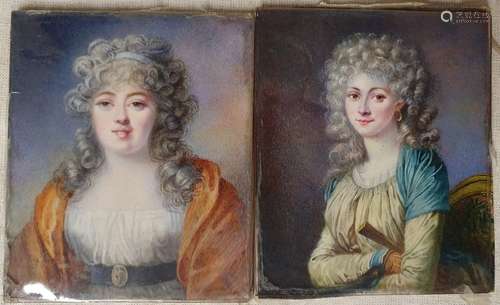 Deux miniatures Portraits féminins Milieu XIXème s…