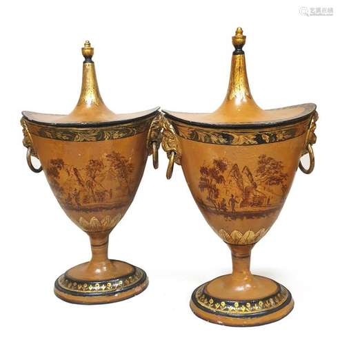 Paire de pots couverts en métal peint Epoque direc…