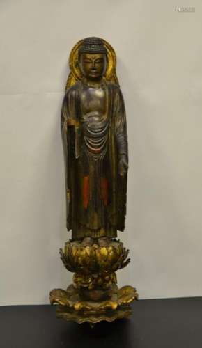 BOUDDHA WOOD Japan Amida Noyrai in lacquered wood …