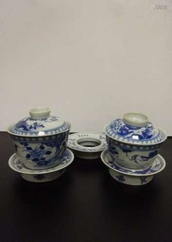 LOT OF TWO (2) BLUE WHITE CERAMIC COVERED BOLLS Ch…