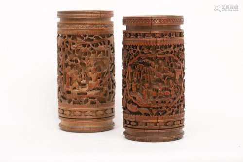 SUITE OF TWO BRUSHPOTS IN BAMBOO, BITONG China, Ci…