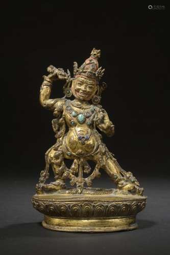 TIBET XVe siècle Statuette en bronze doré du Dhyan…