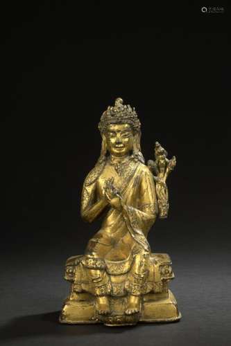 TIBET XVIIe siècle Statuette en bronze doré de Mai…