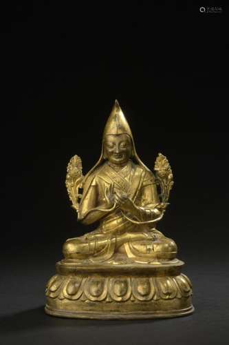 TIBET XVIIe/XVIIIe siècle Statuette en bronze doré…