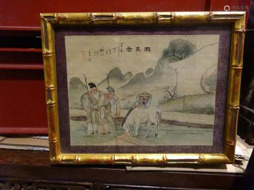 PAINTING ON FABRIC China, Two old man and a peasan…