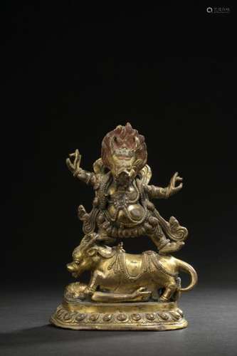 TIBET XVIIIe siècle Statuette en bronze doré de Ya…