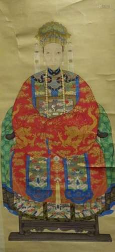 SILK PAINTING China, Dignitary sitting. Richly dec…