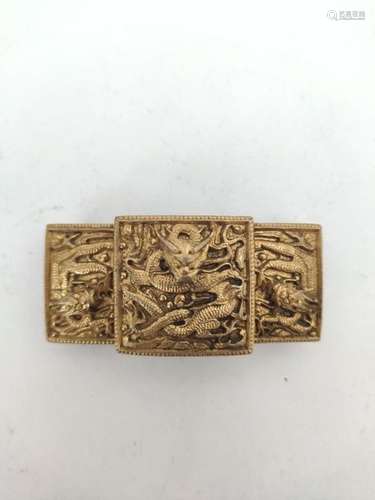 CHINA 20th century GOLDEN BRONZE BELT BUCKLE with …