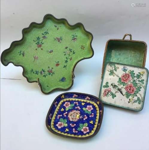 LOT OF THREE (3) COPPER ENAMEL OBJECTS China, 1900…