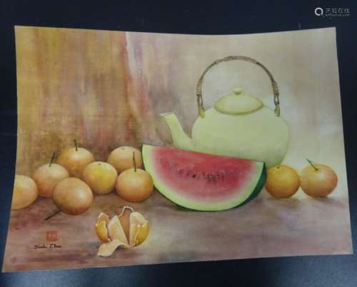 DINH THO (1931 ) Still life with fruits. Watercolo…