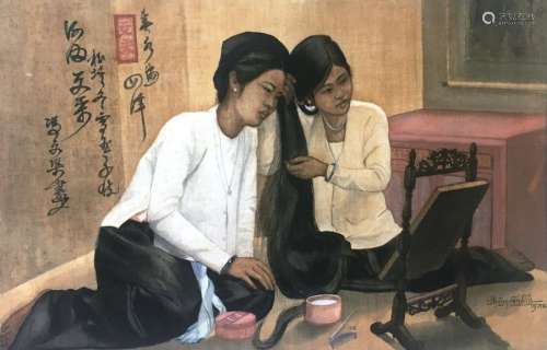 PHUNG VAN CUN (XXth) Two young women combing their…