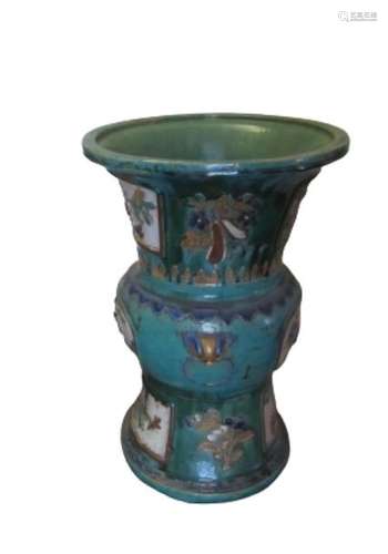 VIETNAM LARGE VASE IN GREY, with green and blue en…