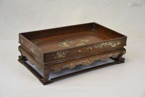 WOODEN TEA TRAY WITH DARK INLAYINGS Vietnam, Quadr…