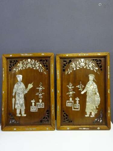 X] PAIR OF WOODEN PANELS Vietnam, Rectangular with…