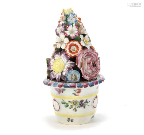 A Worcester pot of modelled flowers, circa 1768-70