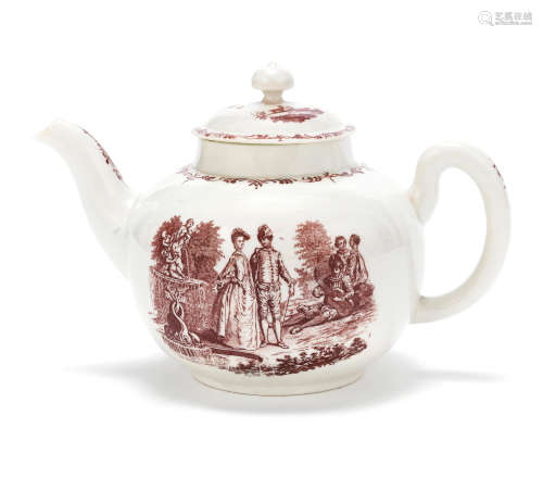 A Worcester teapot and cover, circa 1756-7